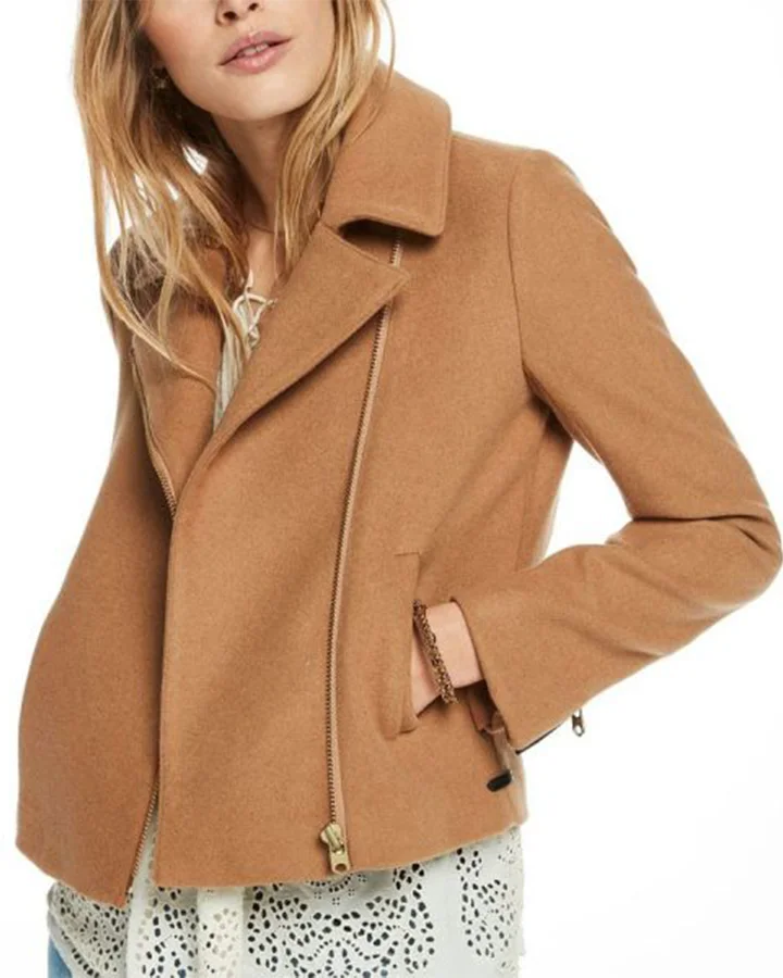 Riverdale Betty Cooper Camel Wool Biker Jacket Riverdale Betty Cooper Camel Wool Biker Jacket