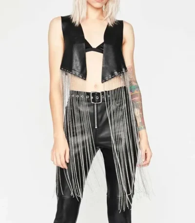 Riverdale S05 Toni Topaz Fringe Leather Black Vest