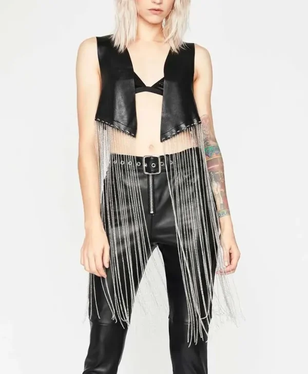Riverdale S05 Toni Topaz Fringe Leather Black Vest