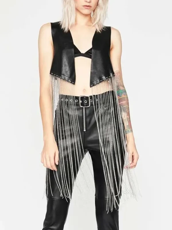 Riverdale S05 Toni Topaz Fringe Leather Black Vest