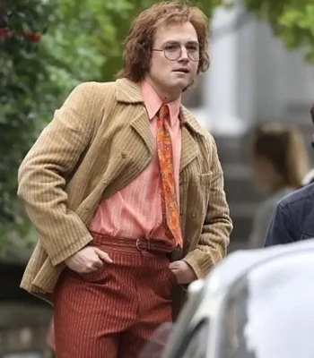 Rocketman Taron Egerton Beige Coat