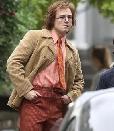 Rocketman Taron Egerton Beige Coat