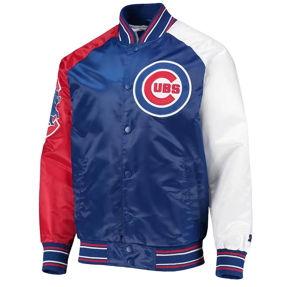 Royal-Red Chicago Cubs Reliever Varsity Satin Jacket Royal-Red Chicago Cubs Reliever Varsity Satin Jacket