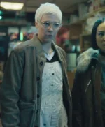 Russian Doll S02 Lizzy Suede Leather Varsity Bomber Jacket