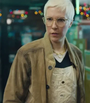 Russian Doll S02 Lizzy Suede Leather Varsity Bomber Jacket