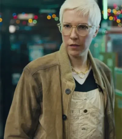 Russian Doll S02 Lizzy Suede Leather Varsity Bomber Jacket