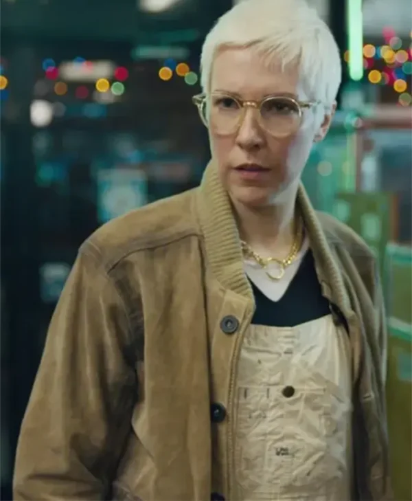 Russian Doll S02 Lizzy Suede Leather Varsity Bomber Jacket