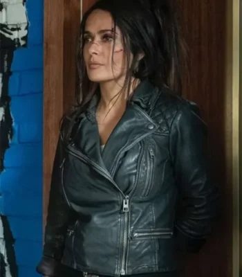 Salma Hayek The Hitman’s Wife’s Bodyguard Leather Black Jacket