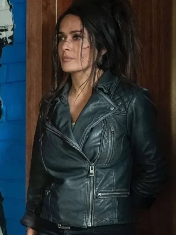 Salma Hayek The Hitman’s Wife’s Bodyguard Leather Black Jacket