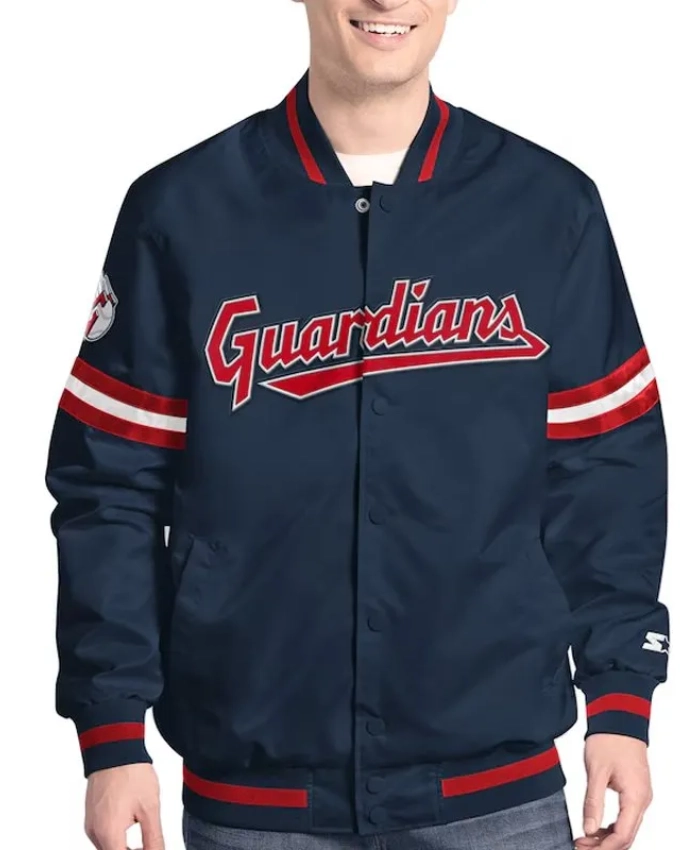 Scout Cleveland Guardians Satin Varsity Jacket Scout Cleveland Guardians Satin Varsity Jacket