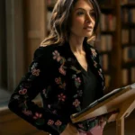 Sex/Life S02 Sarah Shahi Floral Black Bomber Jacket