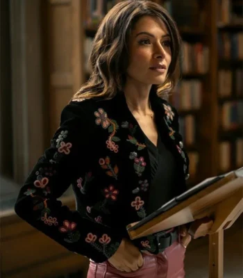 Sex/Life S02 Sarah Shahi Floral Black Bomber Jacket