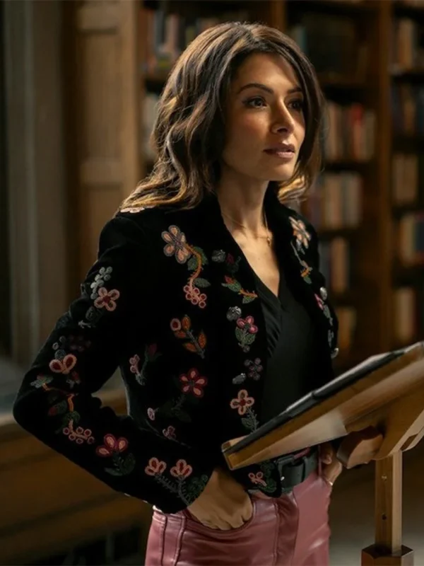 Sex/Life S02 Sarah Shahi Floral Black Bomber Jacket