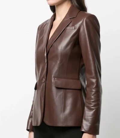 Shiv Roy Succession S04 Brown Leather Blazer