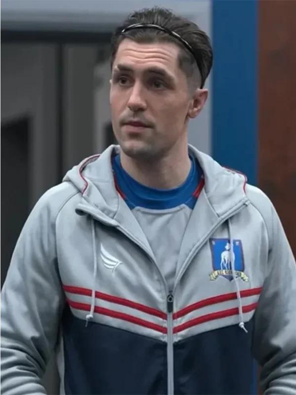 Phil Dunster Ted Lasso Grey and Blue Hooded Jacket