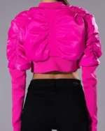 The Chi Zaria Imani Primer Pink Cropped Bomber Jacket