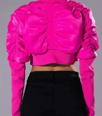 The Chi Zaria Imani Primer Pink Cropped Bomber Jacket
