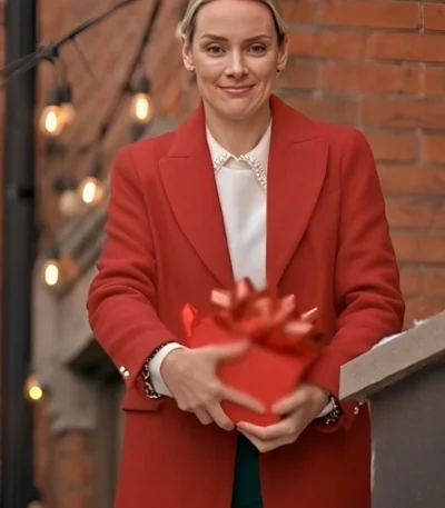 The Christmas Charade Rachel Skarsten Red Wool Coat