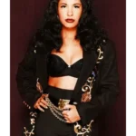 Singer Selena Quintanilla Embroidered Black Long Coat