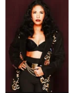 Singer Selena Quintanilla Embroidered Black Long Coat