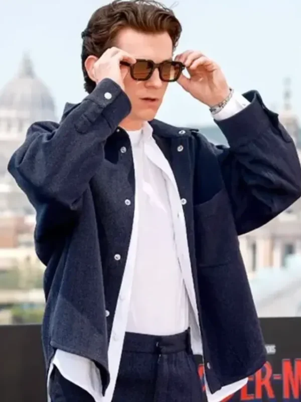 Spider Man Rome Premiere Tom Holland Blue Wool Jacket