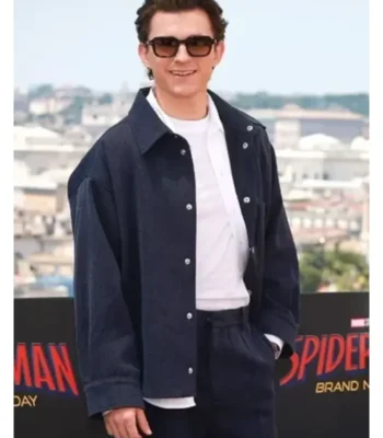 Spider Man Rome Premiere Tom Holland Blue Wool Jacket