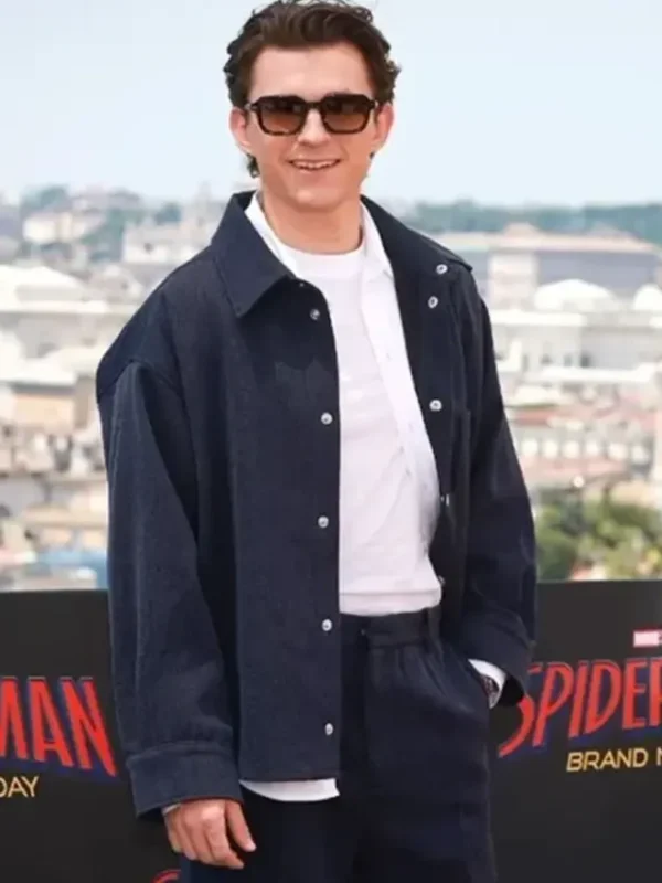 Spider Man Rome Premiere Tom Holland Blue Wool Jacket