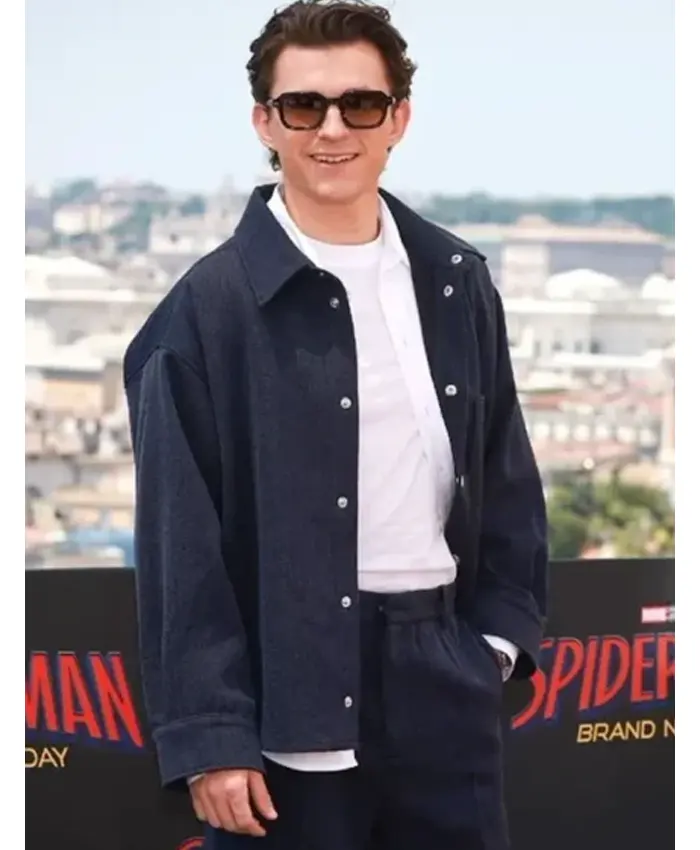 Spider Man Rome Premiere Tom Holland Blue Wool Jacket Spider Man Rome Premiere Tom Holland Blue Wool Jacket