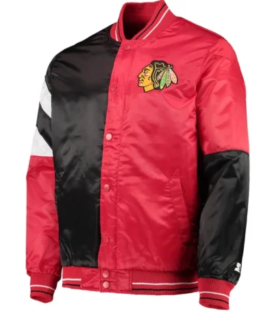 Starter Chicago Blackhawks Satin Red and Black Jacket