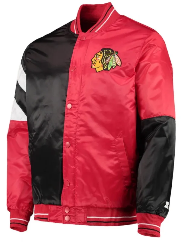Starter Chicago Blackhawks Satin Red and Black Jacket