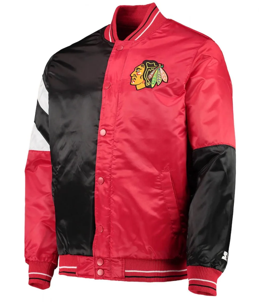 Starter Chicago Blackhawks Satin Red and Black Jacket Starter Chicago Blackhawks Satin Red and Black Jacket