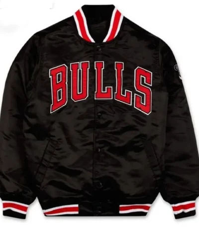 Starter Chicago Bulls Black Satin Bomber Jacket