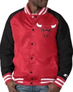 Starter Chicago Bulls Red And Black Point Guard Satin Varsity Jacket