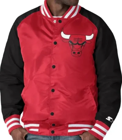Starter Chicago Bulls Red And Black Point Guard Satin Varsity Jacket