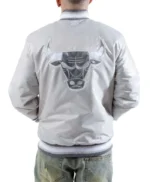 Chicago Bulls Silver Varsity Satin Jacket
