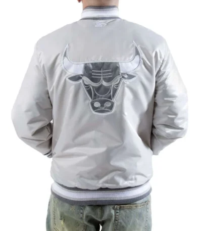Chicago Bulls Silver Varsity Satin Jacket