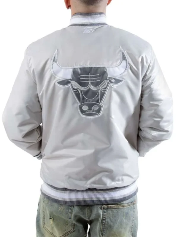 Chicago Bulls Silver Varsity Satin Jacket