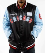 Starter Chicago Cubs Color Block Bomber Varsity Satin Jacket
