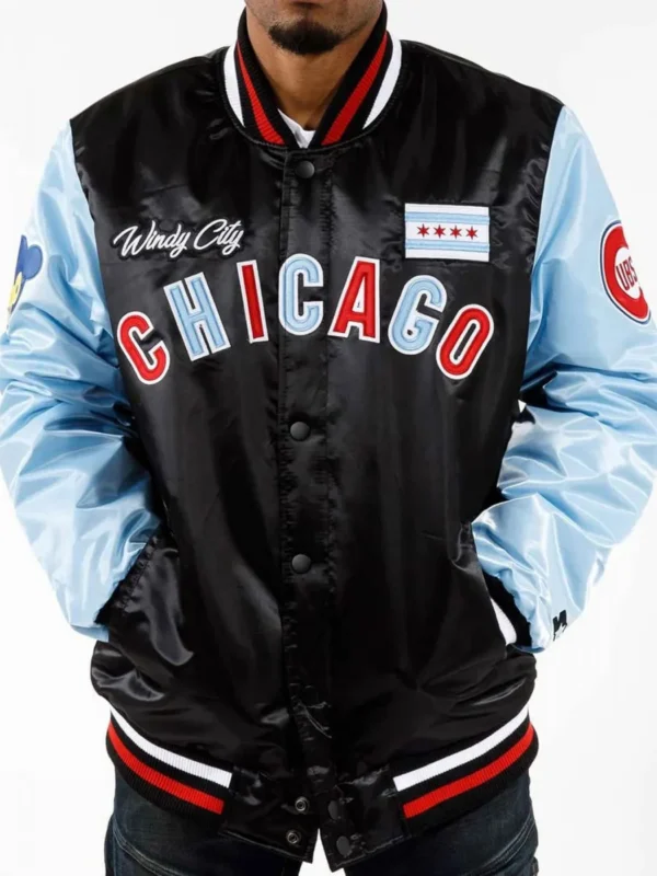 Starter Chicago Cubs Color Block Bomber Varsity Satin Jacket