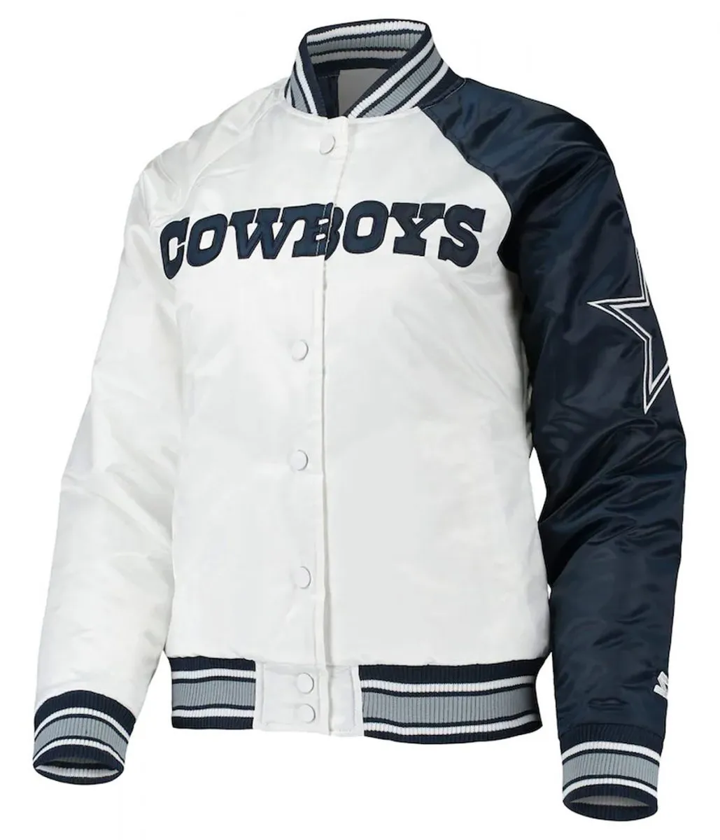 Starter Dallas Cowboys Endzone White and Blue Satin Jacket Starter Dallas Cowboys Endzone White and Blue Satin Jacket