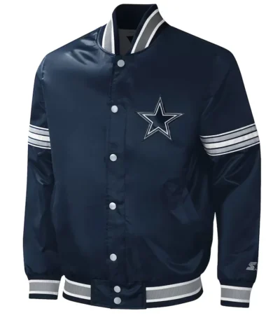 Starter Midfield Dallas Cowboys Navy Full-Snap Varsity Satin Jacket
