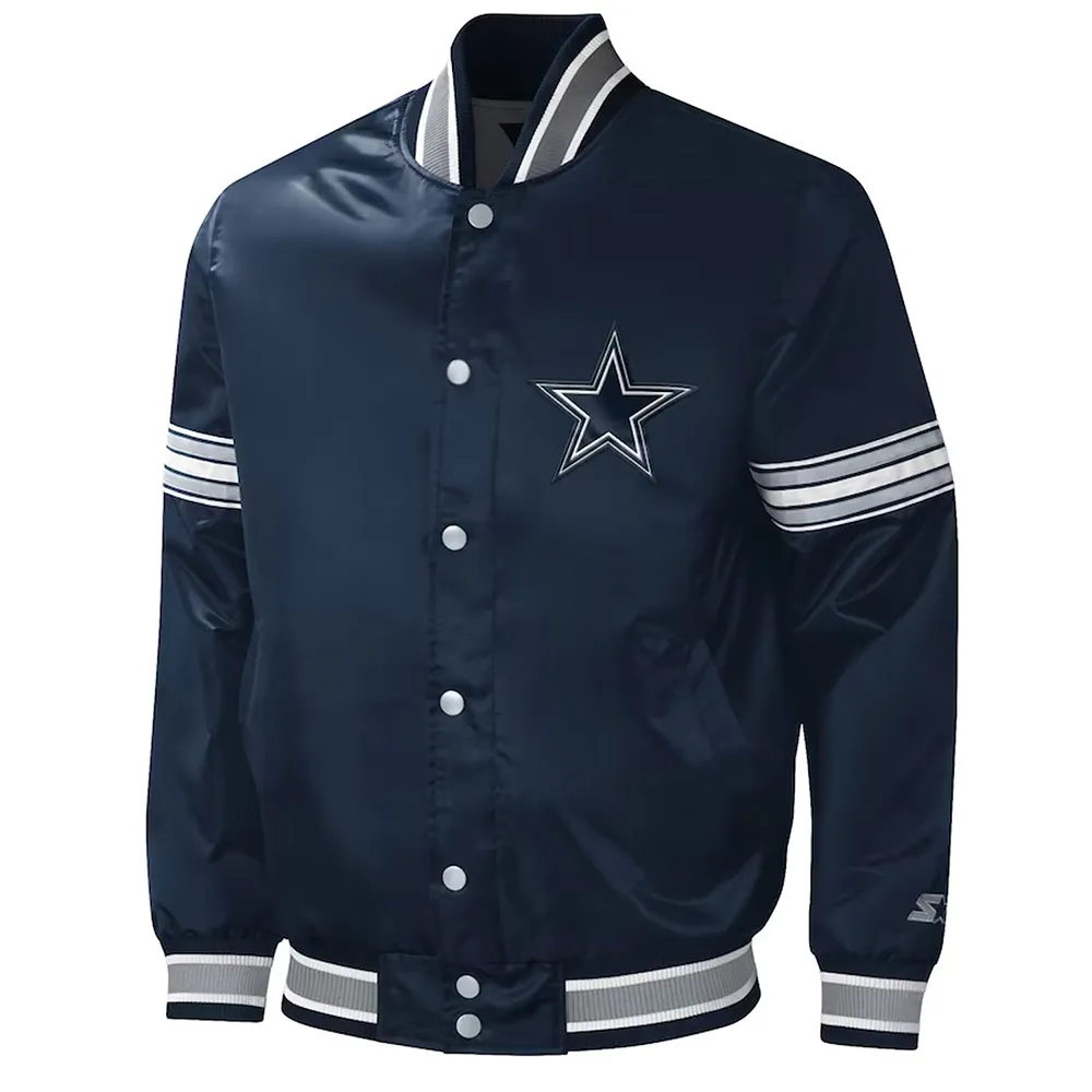 Starter Midfield Dallas Cowboys Navy Full-Snap Varsity Satin Jacket Starter Midfield Dallas Cowboys Navy Full-Snap Varsity Satin Jacket