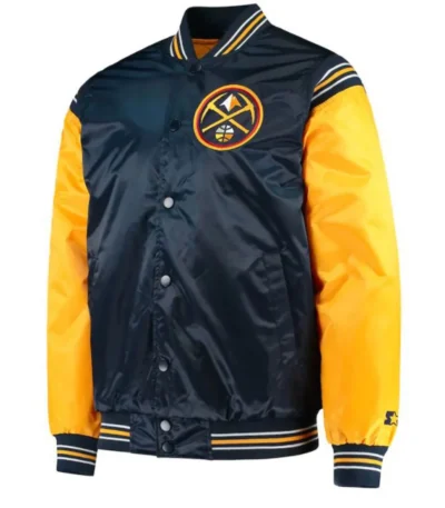 Starter Varsity Denver Nuggets Satin Blue and Yellow Jacket