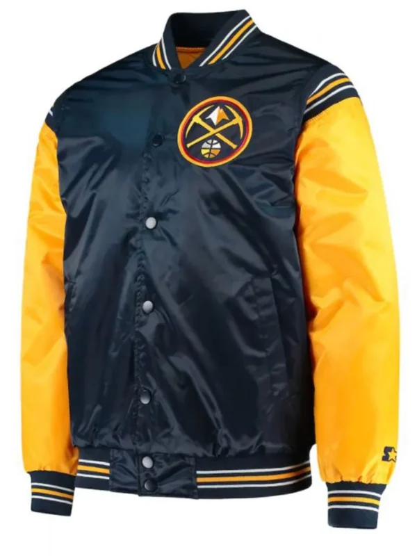 Starter Varsity Denver Nuggets Satin Blue and Yellow Jacket
