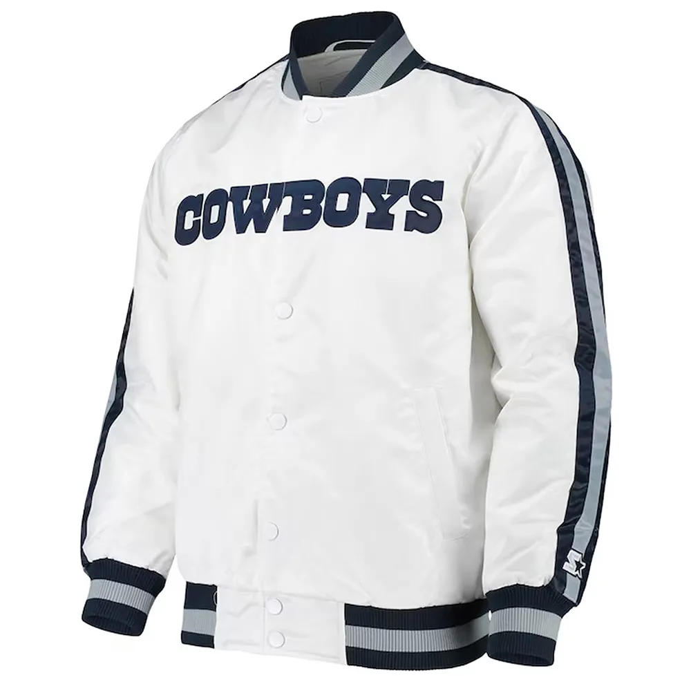 Starter White Dallas Cowboys Throwback D-Line Full-Snap Satin Jacket Starter White Dallas Cowboys Throwback D-Line Full-Snap Satin Jacket