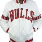 Striped Chicago Bulls White Satin Jacket