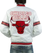 Striped Chicago Bulls White Satin Jacket