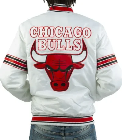 Striped Chicago Bulls White Satin Jacket
