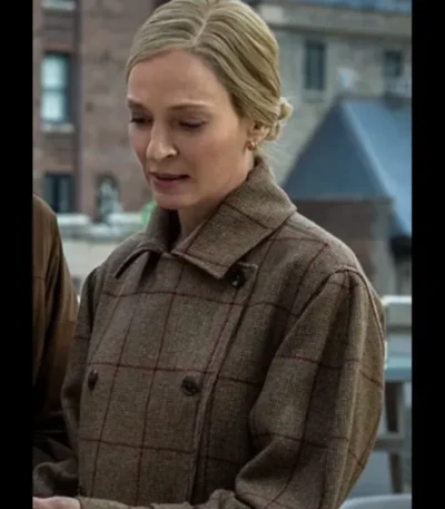 Suspicion S01 Uma Thurman Brown Checkered Coat