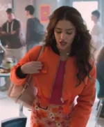 Tall Girl Clara Wilsey Orange Bomber Jacket